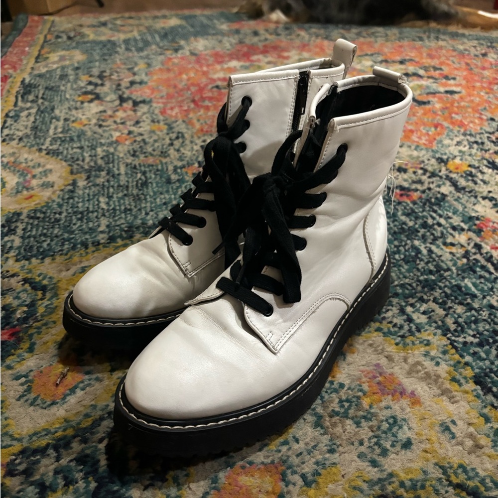 white lace up ankle boots